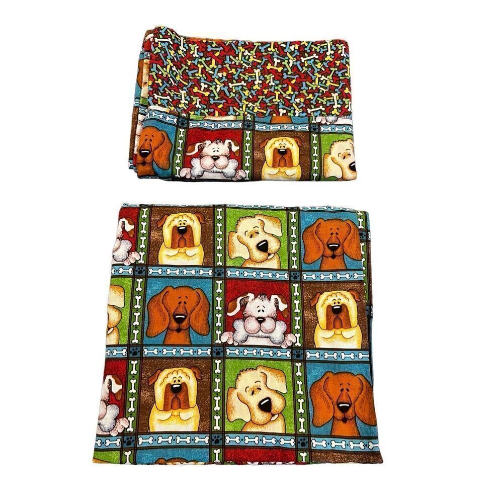 Vintage Handmade dog prints bed 2 Pillow case